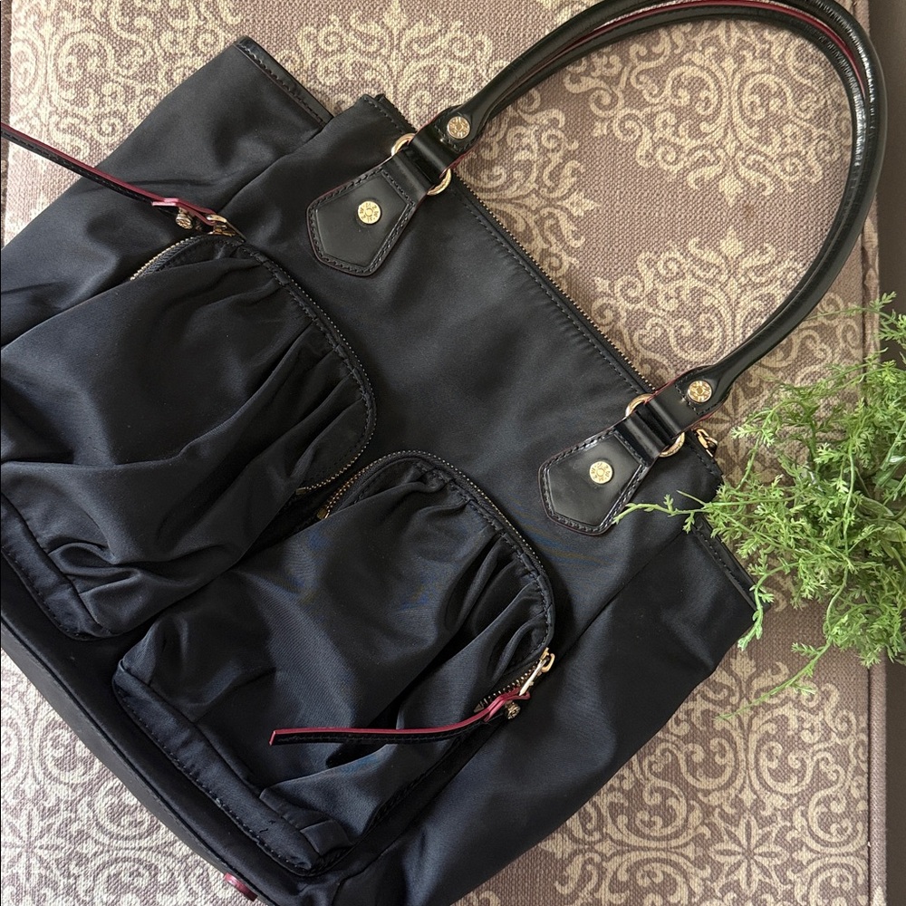 MZ Wallace Black Shoulder Bag with Red Accents